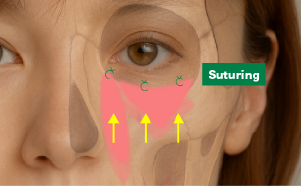 隔膜を破り、眼窩脂肪弁、隔膜・CPF前葉複合弁を作成